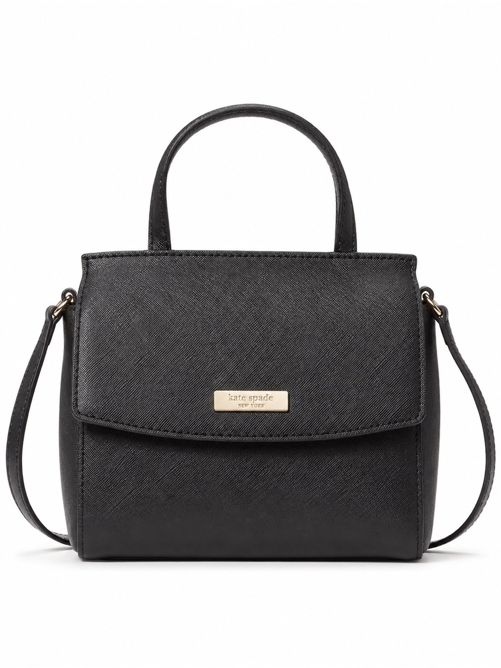 kate spade Black Saffiano Leather Top-Handle Satchel with Gold Plaque
